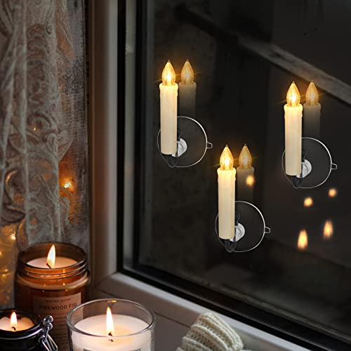 FPOO 12 PCS Flameless Flickering Window Candles with Timer & Remote