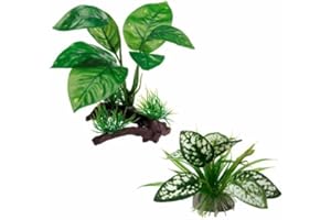 Moonorange Reptile Artificial Plants, Terrarium Plants Decorations Supplies, Aquarium Fish Tank Plant, Amphibian Habitat Hideout Tank Accessories (M Set-2pcs/G)