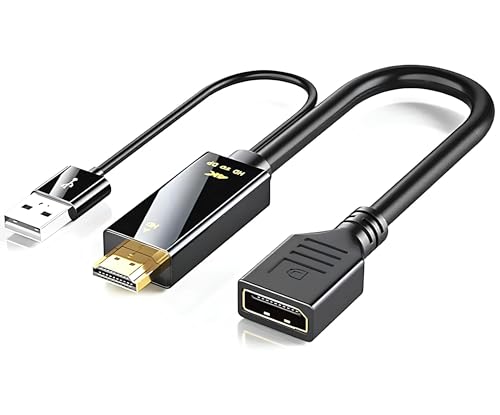 AYMBH HDMI-Compatible to DisplayPort Cable 4K@60Hz, 2K@120Hz Adapter – HDMI Source to DP Monitor Converter with Micro USB Power for PC, Laptop, PS5, Xbox – Plug & Play, High-Definition Audio & Video