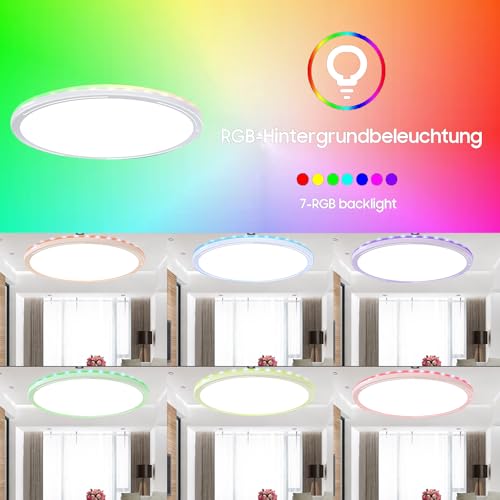 RGB Lampara de Techo, 30CM Lámpara de Techo LED con Control Remoto, ultrafina Luz de techo inteligente 3000K 4500K 6500K brillo regulable, para dormitorio, salón, habitación infantil,cocina (30W)