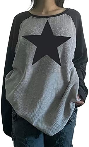 トップス hydrogen star long t-shirts skul y2k gal Women's Star Shirt Y2K Long Sleeve Crew Neck Top Plus Size Tee