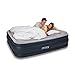 Intex Deluxe Pillow Rest Raised Airbed with Soft Flocked Top for Comfort, Built-in Pillow and Electric Pump, Queen, Bed Height 16 3/4