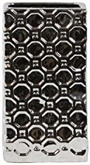 UTC14843 Porcelain Narrow Rectangular Vase SM Octagonal Patterned Polished Chrome Finish Silver