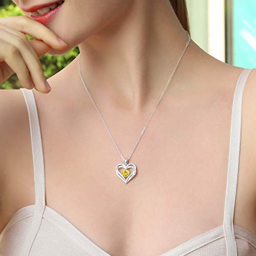 Herz Halskette 925 Sterling Silber Roségold, 5A Zirkonia Birthstone Anhänger Kette Damen Muttertag Schmuck Geschenk mit Box (Sterlingsilber November)