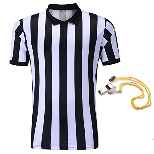 Shinestone Referee Shirt, Referee Costume Shirt for Womens and Mens, Zipper Neck Referee Umpire Shirt Jersey for Football, Soccer and Sports for Christmas(Large)