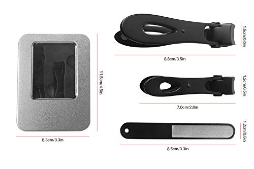 Fingernail and Toenail Clippers Set 15mm Wide Jaw Opening Nail Clippers for Thick Nails Large and Small Sizes Stainless Steel Sharp Nail Cutter with Nail File for Men and Women 3PCS (Black)
