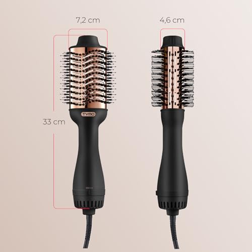 TYMO Heated Blower Brush - One-Step Hair Dryer and Ionic Volume Brush for Quick Dry, Smooth, Curl, Create Volume, 3 Temperatures, 1200 W, Gold