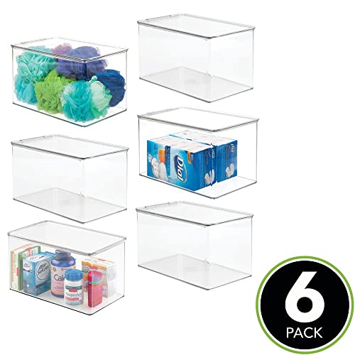 mDesign Stackable Plastic Bathroom Storage Box with Hinge Lid