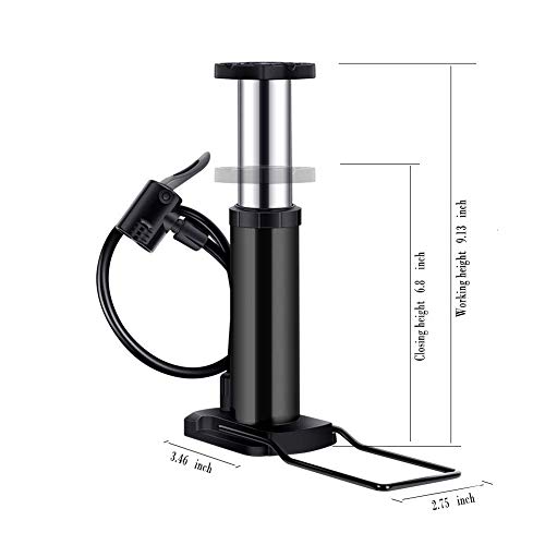 Greallthy Bike Pump, Portable Mini Bicycle Floor Pump Foot Activated Bicycle Tire & Air Pump Compatible with Presta & Schrader Valves Aluminum Alloy Barrel Free Gas Needle(Black)