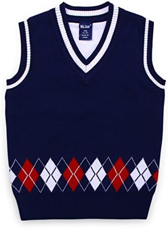Wei JuanToddler Boys Sweater Vogue Argle Pattern Ribbed Hem Trim Casual Winter Kids Sleeveless Clothing 4-5T Navy Blue
