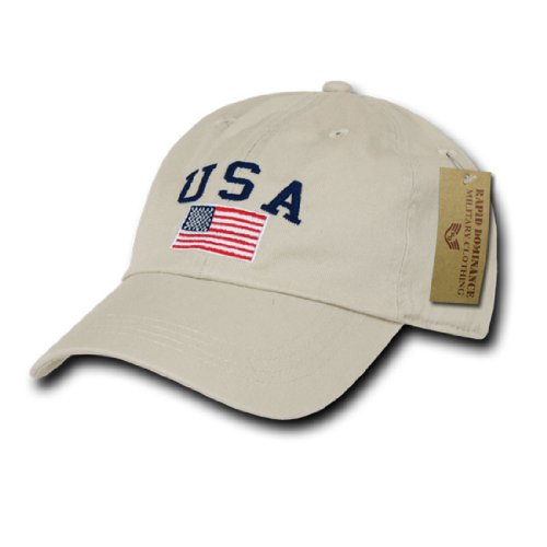 Rapid Dom USA Flag and Text Basic Style Polo Baseball Caps A03 Stone One Size
