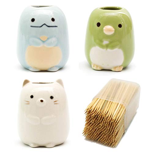 GARASANI Mini Ceramic Toothbrush, Toothpick Holder Cartoon Animal Tooth Brush Stand Kids Toothbrushes Storage Rack Toothpick Approx 350 (White cat) - Thumbnail 2