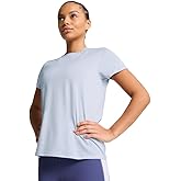 PUMA Womens Train All Day Essentials Heather Short Sleeve Training Athletic Tops Athletic - Black
