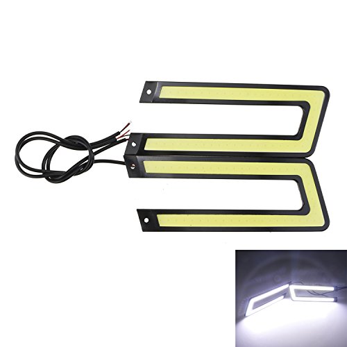 AUTOMONARCH Daytime Running Lights LED 2pcs U Shape DRL Car Fog Driving COB 12V DC Slim Black Case (Cool White)