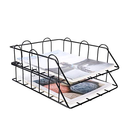 Superbpag 2 Pack Stackable Desktop Document Letter Trays File Organizer, Black