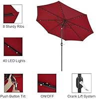 Amazon Com Patio Watcher 9 Ft Patio Umbrella 40 Led Lighted Solar Umbrella With Push Button Tilt And Crank Outdoor Umbrella 8 Steel Ribs Red Garden Outdoor