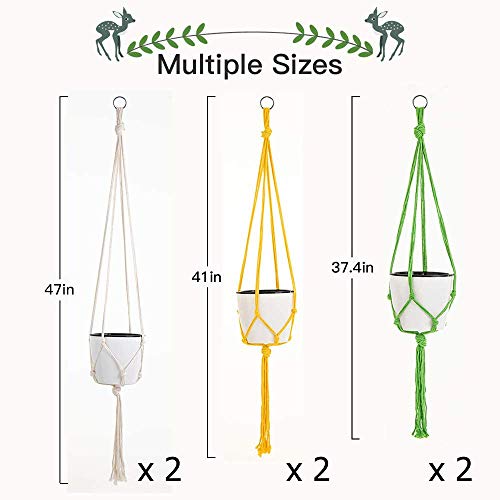 Plant Hangers, Indoor Outdoor Plant Pot Hangers, 3 Variable Colors Hanging Plant Holder Handmade Cotton Rope for Home Decor 6 Pack