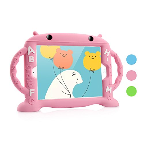 iPad Air 2 / Air 1 & 2018/2017 Case for Kids, Dwopar Soft Silicone Kids Proof Case with Carrying Handle Shockproof Waterproof Protective Cover for Apple ipad Air1/2 New iPad 2018/2017 - Pink