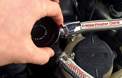 Flexible Rubber Hose Pipe Clamps - 6an Hose Finisher Clamp with Screw Band for 3/8 Fuel Line Hose, 4Pcs/Pack Black Hose Connectors, Great for Fuel/Oil/Diesel/Gas/Air and Water Hose Tube
