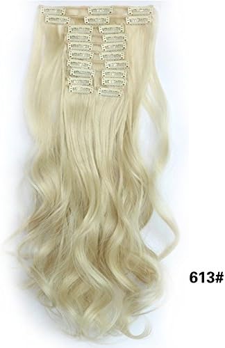NiCheng 20inch 150g 12pcs/set Curly/wavy Full Head Clip-in Hair Extensions Synthetic Women's Hairpieces (613# bleach blonde)