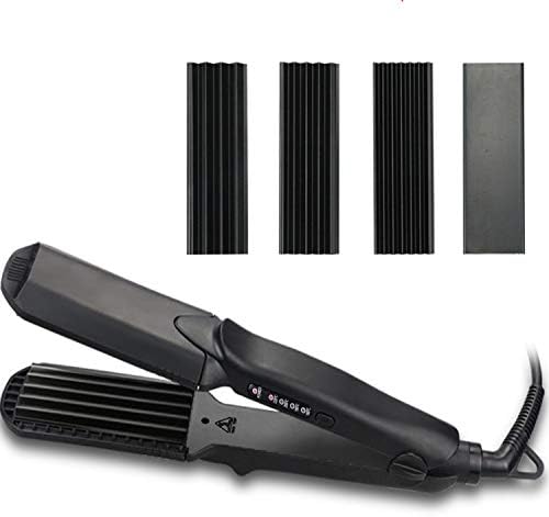4 In 1 Curling Crimper Straightener With Flat Iron Small Medium Large Waver 4 Kinds Of Interchangeable Ceramic Plates,Black [Energy Class A]