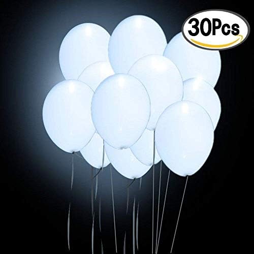 Topeedy 30 Pcs Led Light Up Balloons Luminous Latex Balloons 12 Inches White Led Balloons for Christmas, Birthday, Thanksgiving, Wedding Party Decoration
