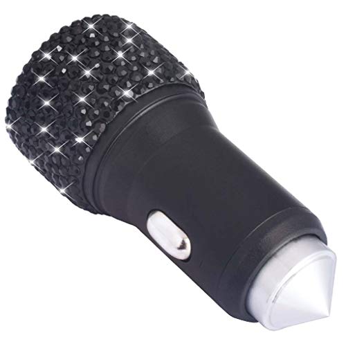 Dual USB Car Charger Bling Bling Handmade Rhinestones Crystal Car Decorations for Fast Charging Car Decors Black for iPhone, iPad, Android - Thumbnail 3