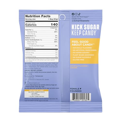 SMARTSWEETS CARAMEL CANDIES, 1.6OZ (PACK OF 12), CREAMY CANDY WITH LOW SUGAR (1G), LOW CALORIE (140), PLANT BASED, GLUTEN FREE, NO ARTIFICIAL COLORS OR SWEETENERS, HEALTHY SNACK FOR KIDS & ADULTS