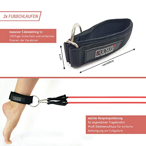 PULSUS-fit-Fitnessband-Resistance-Bands-Set-mit-Uebungsvideo-App-Pro-Expander-Baenderset-5-Widerstandsbaender-Griffe-Fussschlaufen-Tueranker-Tragetasche-Sportbaender