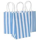 Road 5.25x3.25x8 Inches 50pcs Stripes Kraft Paper Bags, Retail Bag, Merchandise Bag, Gift Bag, Party Bag (Blue)