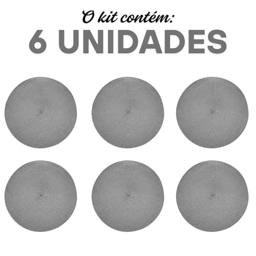 Kit 6 Peças Jogo Americano Redondo - Sousplat Redondo para Mesa Posta - Jogo Americano Elegante para Jantar, Almoço e Café - UpShop (Cinza Escuro)