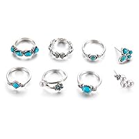 HUAhuako Ring Stud Earring, 9Pcs/Set Retro Women Butterfly Faux Pearl Mini Jewelry Dark Silver