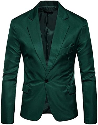 FEHAAN Mens Slim Fit Suit Side-Vent One-Button Coats Jacket Dark Green