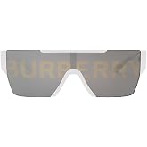 Burberry BE 4291 3007/H White Plastic Rectangle Sunglasses Silver Burberry Logo Lens
