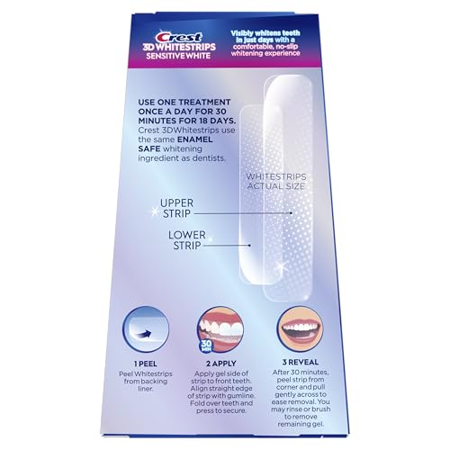 Crest 3D Whitestrips Sensitive At-home Teeth Whitening Kit, 18 Treatments, Gently Removes 15 Years of Stains