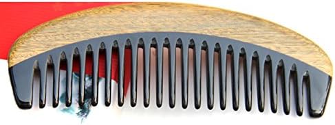 Handmade Anti Static Natural Buffalo Horn &amp; Green Sandalwood Wide Tooth Massage Hair Comb 5.9" (15 cm)