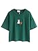 Persun Green Embroidery Letter And Cat Short Sleeves Crop T-shirt Top,One Size,Green