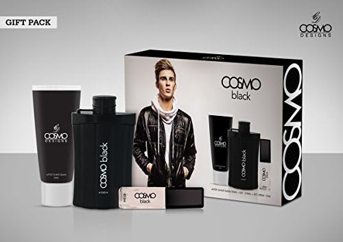 COSMO BLACK 3 Pc Set 3.4 Edt Spray + .5 mini spray + 1.7 AfterShave Balm Gift For men