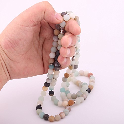GVUSMIL Mala Amazonite 108 Beads Bracelet for Buddhist Prayer Charm Necklace for Women Men