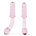 Healthy Vibes Glass Creations Curved Pink Glass G-spot Dildo with Pleasure Texture - Double Ended Anal Dildo