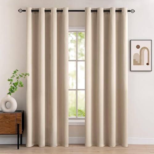 MIULEE Verdunklungsvorhänge Thermo Blickdicht Ösen 2er Set 140x260cm Beige