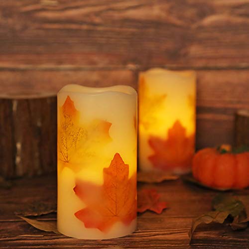 Greluna Flameless Maple Leaf Candles, Fall Flameless Candles with Timer