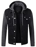 URBANCREWS Mens Hipster Hip Hop Button Down Long Sleeve Hooded Denim Jacket