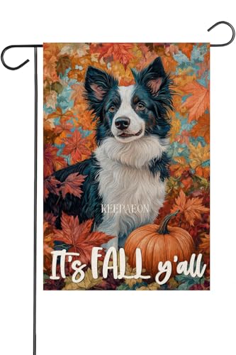 KEEPAEON Border Collie Fall Garden Flag 12x18 Inch Double Sided It's Fall Y'all Pumpkins Country Farmhouse Outdoor Fall Decorations Autumn Burlap Small Yard Flags (9303) at Amazon