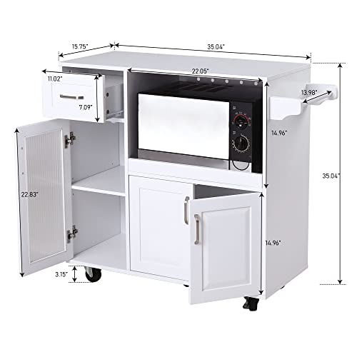 PHI VILLA Kitchen Cart with Locking Wheels Microwave Cart with Storage
