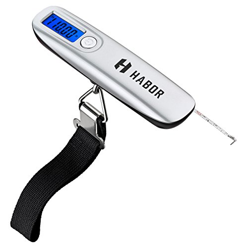 Habor Digital Hanging Luggage Scale for Travel with 110 lb/50 kg Capacity, Backlit Display, Tape Measure, Tare Function and Auto Shutoff, for Shopping, Fishing and Express Delivery, Pocket Size