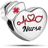 TGLS Heart Nurse Charm With Red Cross Nurse Cap Stethoscope Heartbeat Nursing Bead Compatible With Pandora Charms Bracelets