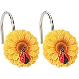LUXURY WAY Sunflower Shower Window Curtain Hooksï¼ŒLadybug Bath Decorative Hooks Bathroom Shower Rings Resin Hooks 12Pcs (Gold)