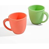Vemolea 2 Pack 11 Ounce Silicone Training Cups for Baby and Kid, Toddler Learning Cup with Handles, BPA Free, Microwave & Dishwasher (Strawberry Red & Fruit Green)