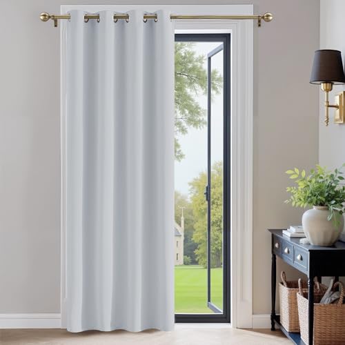 PONY DANCE Eyelet Curtain Single Panel - Thermal Insulated Window Room Darkening Privacy Curtain Energy Saving for Bedroom/Living Room, 1 Piece, 52 x 72 Inch, Greyish White